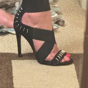 Kendall & Kylie Black Stiletto Heels with Strappy Design